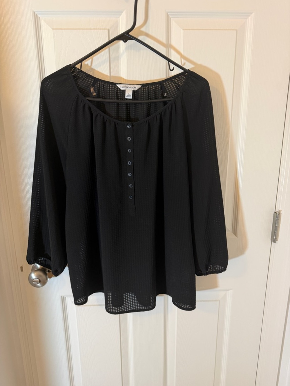 croft & barrow Black Button-Front Peasant Top